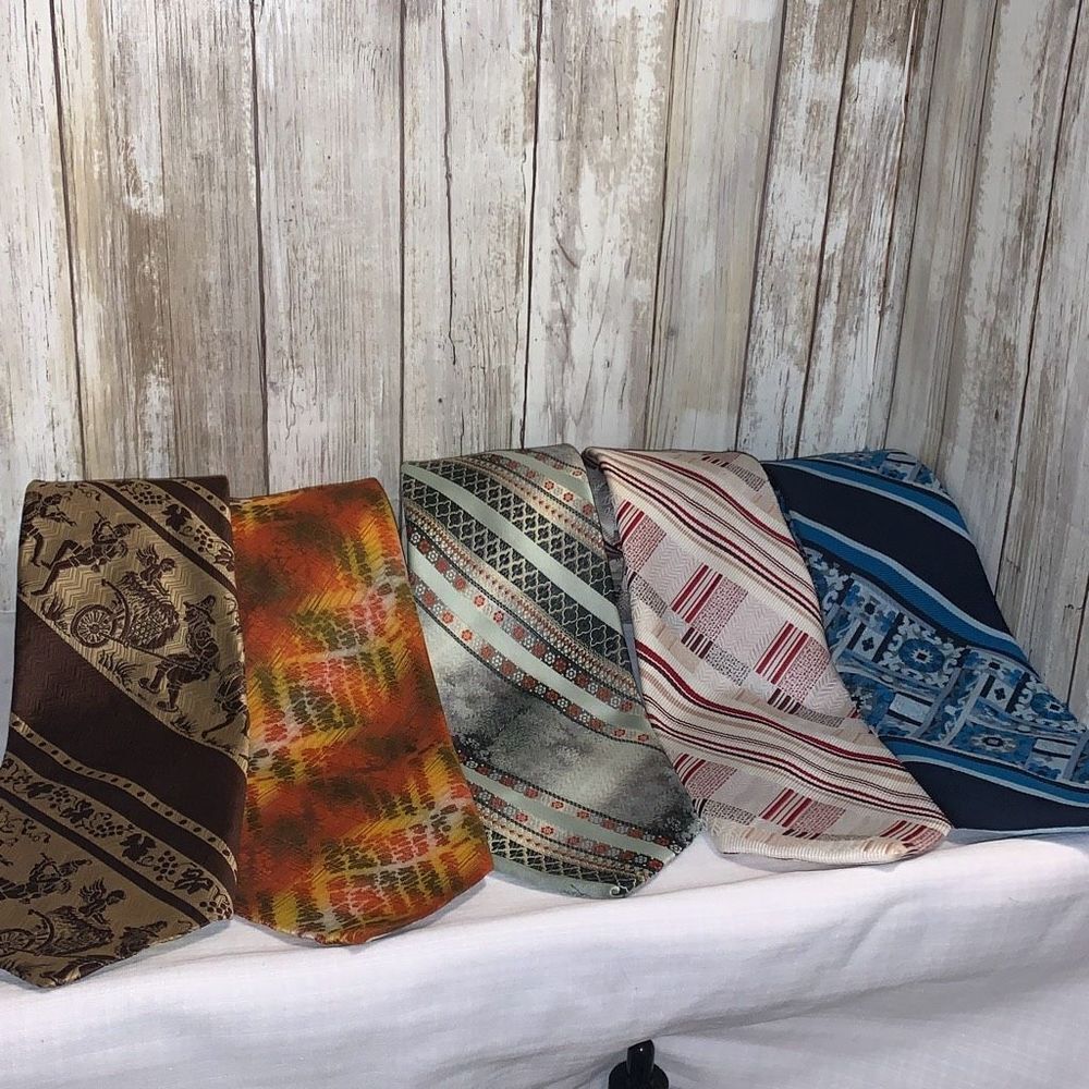 Vintage Tapestry Jacquard Polyester‎ Men’s Fat Neck Ties Lot Of 5